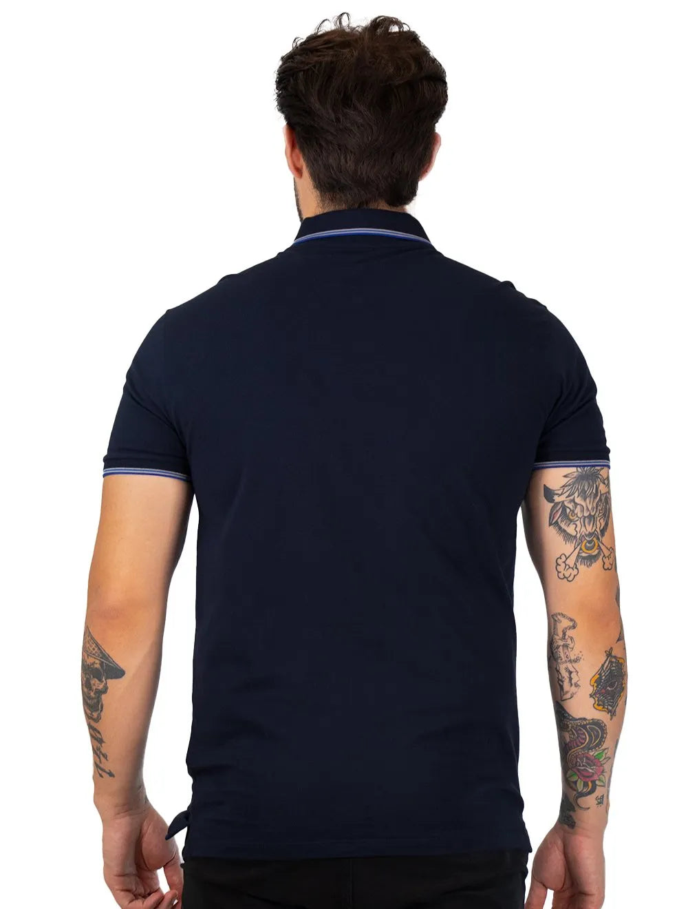 Polo Dudalina Masculina Piquet Gola Frisos Degrade Azul Marinho