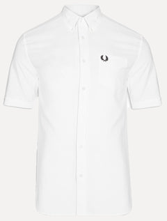 Camisa Fred Perry Masculina Manga Curta Oxford Pocket Black Logo Branca