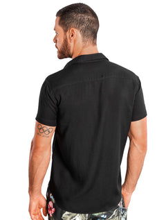 Camisa Sergio K Masculina Manga Curta Regular Viscose Twil Preta