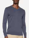 Suéter Tommy Hilfiger Masculino Signature V-Neck Azul Índigo Mescla