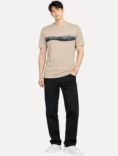 Camiseta Individual Masculina Comfort Estampada Waves Cáqui Medio