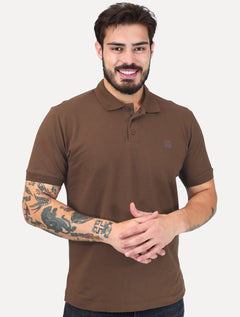 Polo K&J Black Masculina Premium Flex Slim Marron
