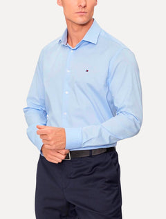 Camisa Tommy Hilfiger Masculina Slim Solid Contrast Azul Claro