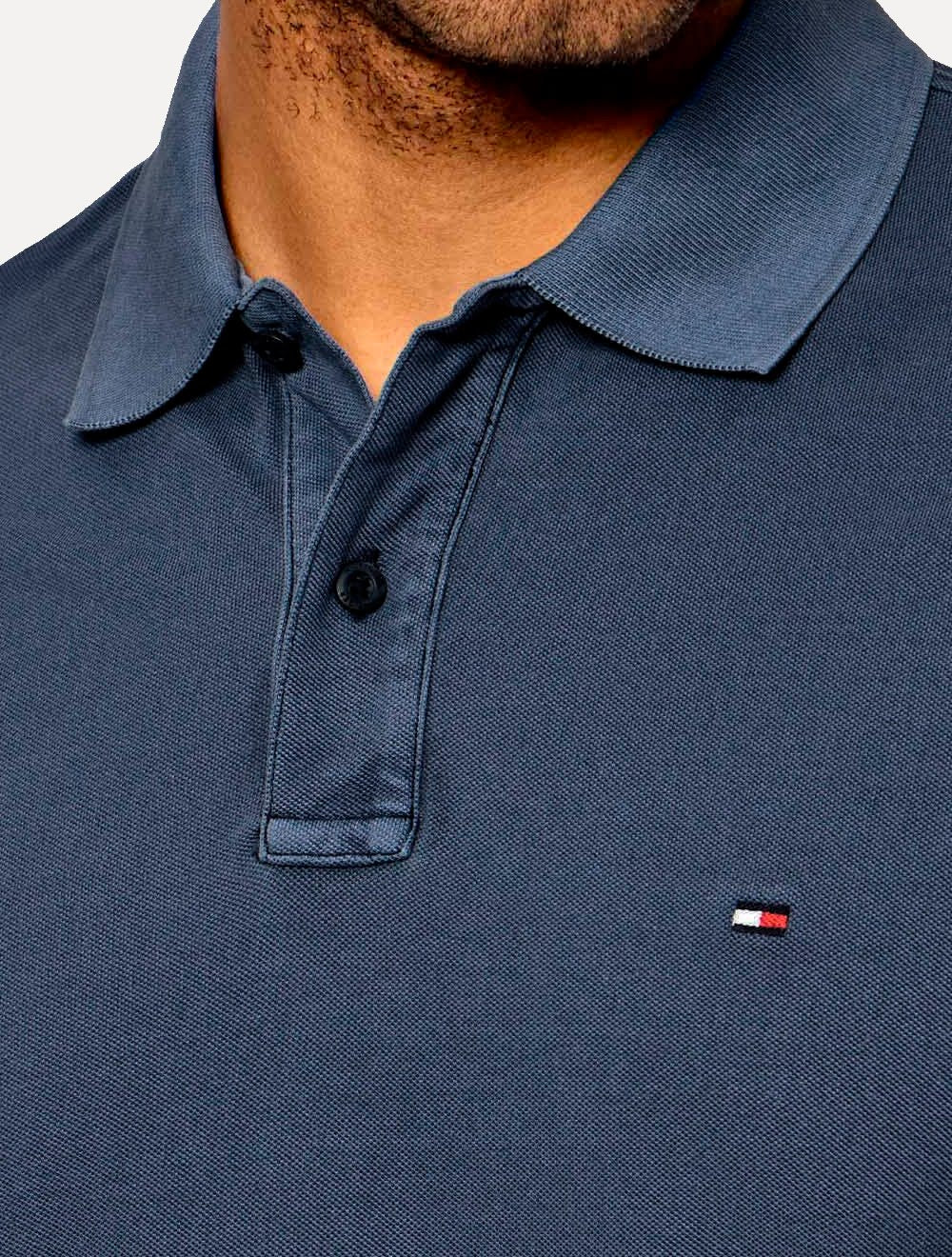 Polo Tommy Hilfiger Masculina Regular Piquet Garment Dye Azul Escuro