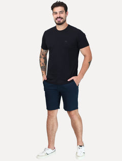 Bermuda K&J Black Masculina Casual Flex Cetim Azul Marinho