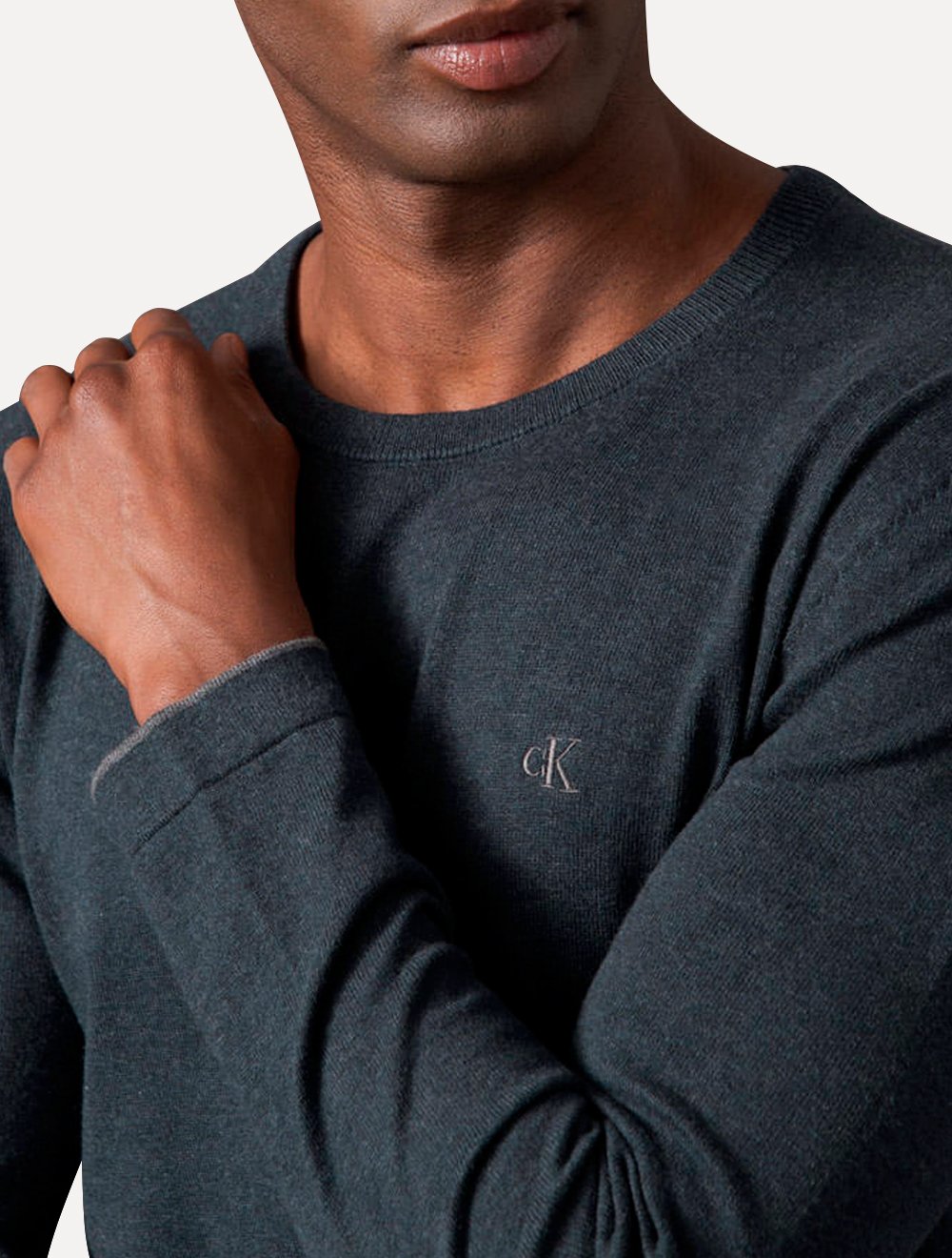 Suéter Calvin Klein Jeans Masculino Tricot Gola Careca com Logo Azul Marinho