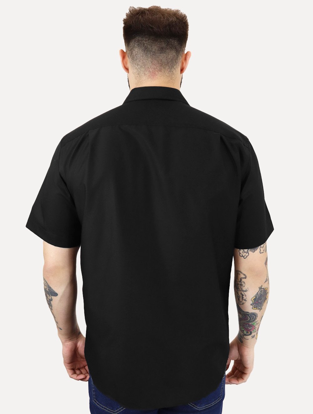 Camisa Dudalina Masculina Manga Curta Comfort Superfine Cotton Dark Logo Lisa Preta
