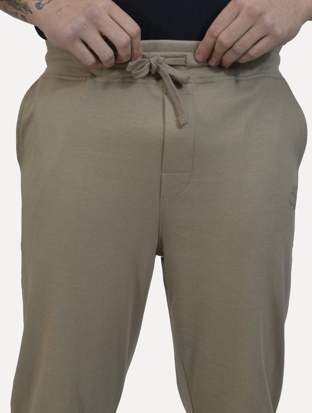 Calça Calvin Klein Masculina Moletom Reta Suedine CK Logo Cáqui