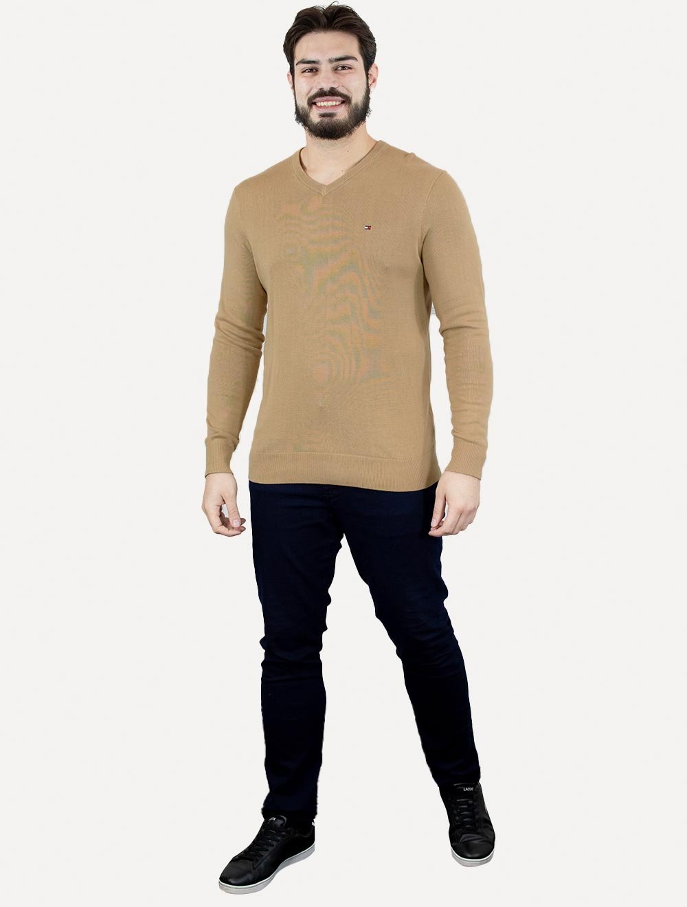 Suéter Tommy Hilfiger Masculino Crewneck Essential Cotton Cáqui