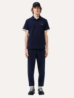 Polo Lacoste Masculina Piquet Stripe Stretch Azul Marinho