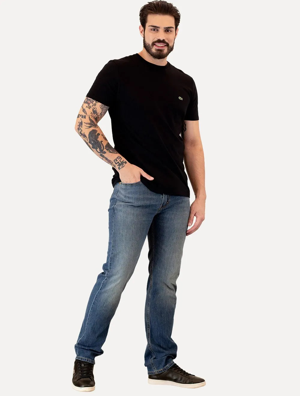 Calça Levis Jeans Masculina 505 Regular Stretch 1967 Zip Azul Médio