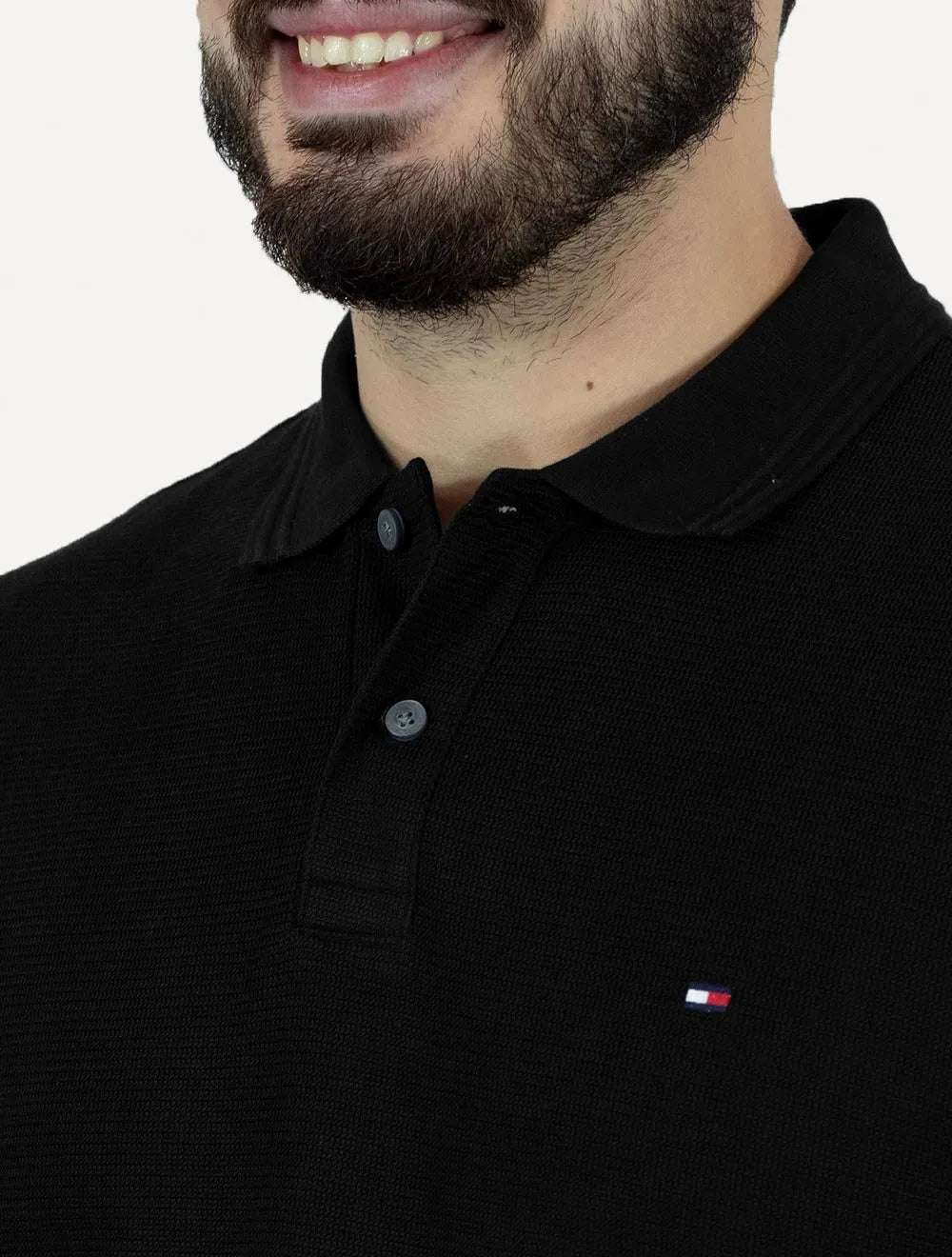 Polo Tommy Hilfiger Masculina Mercerised Jacquard Preta