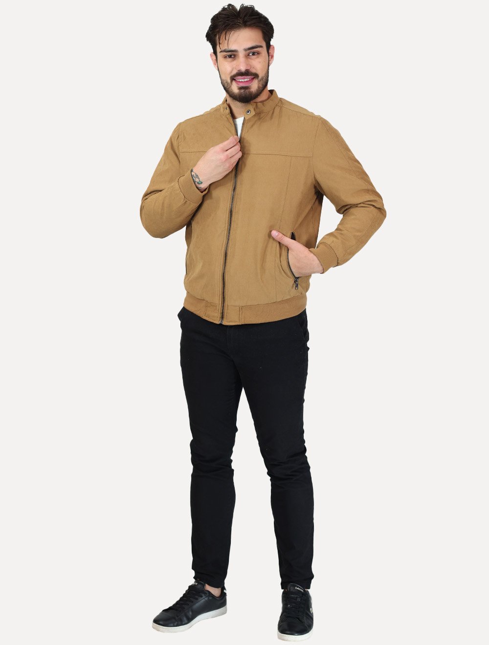 Jaqueta Dixen Masculina Sarja Forrada Zíper Frontal Caramelo