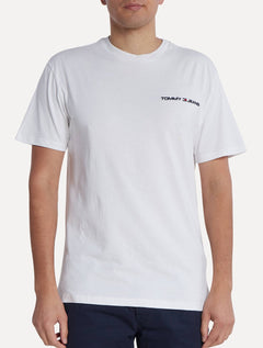 Camiseta Tommy Jeans Masculina Classic Linear Embroidered Chest Branca.
