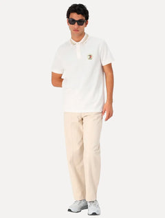 Polo Tommy Jeans Masculina Regular Piquet Varsity Logo Off White