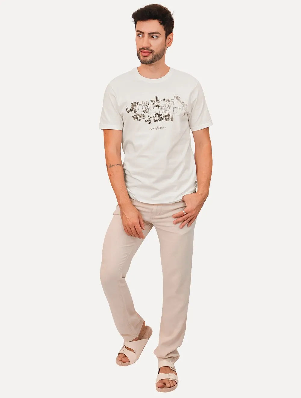 Camiseta John John Masculina Regular City Map Off-White