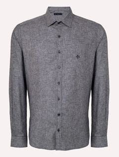 Camisa Dudalina Masculina Slim Twill Melange Cinza Escuro Mescla