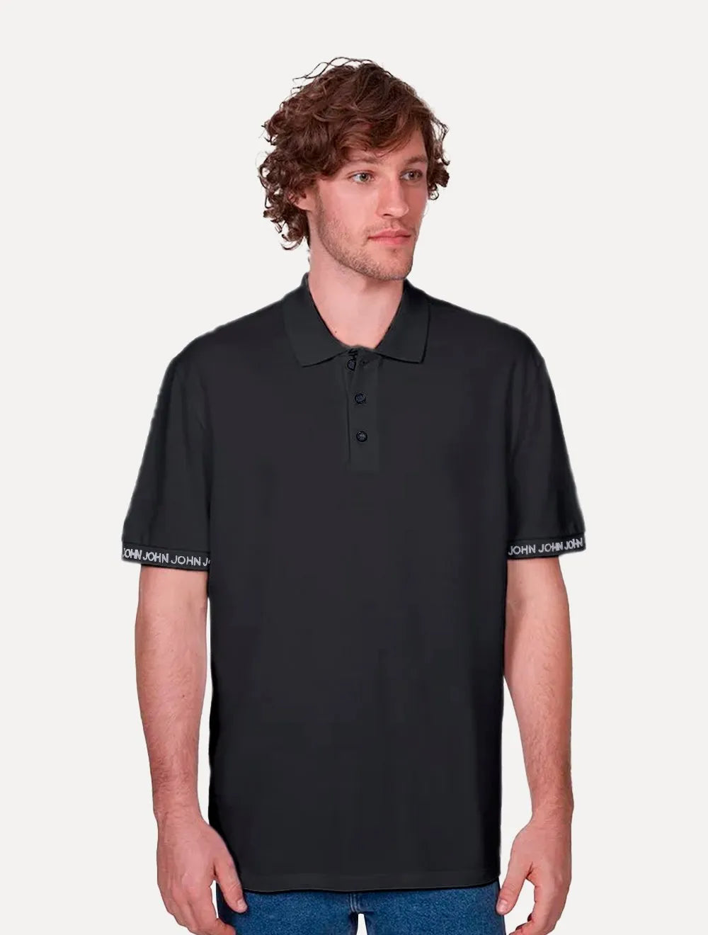 Polo John John Masculina Piquet Relaxed Sky Preta