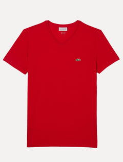 Camiseta Lacoste Masculina Jersey Pima Cotton Gola V Vermelha