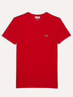 Camiseta Lacoste Masculina Jersey Pima Cotton Gola V Vermelha
