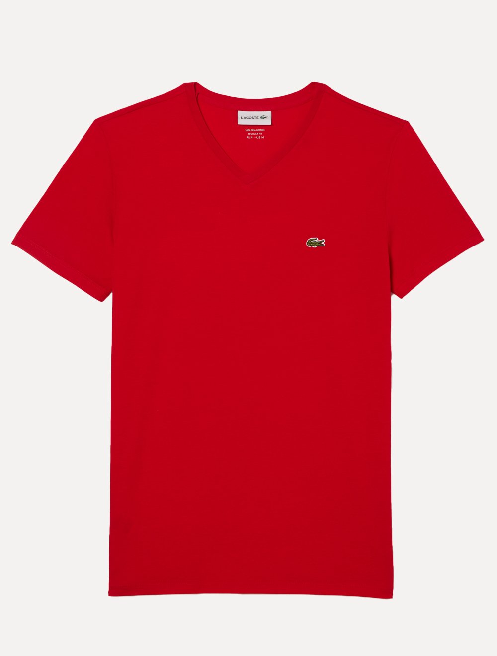 Camiseta Lacoste Masculina Jersey Pima Cotton Gola V Vermelha