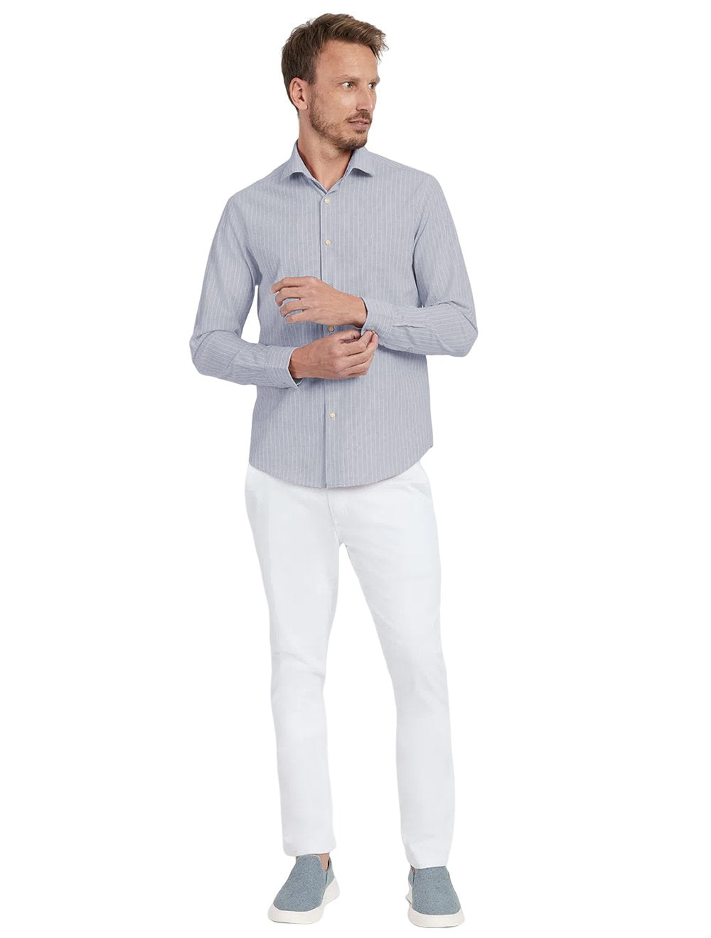 Camisa Aramis Masculina Slim Cambraia Listrada Azul
