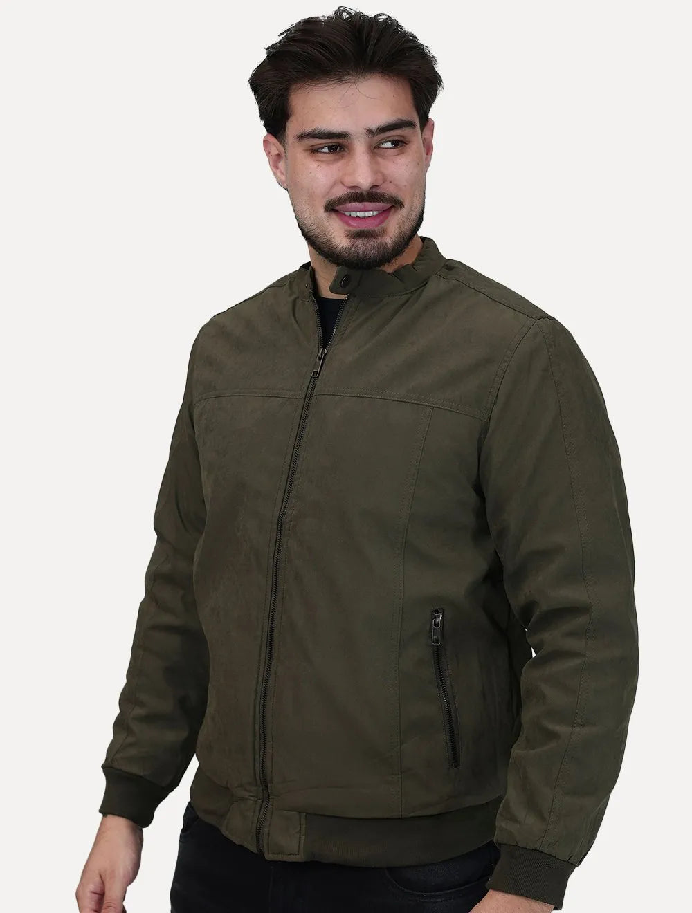 Jaqueta Dixen Masculina Sarja Forrada Zíper Frontal Verde Militar