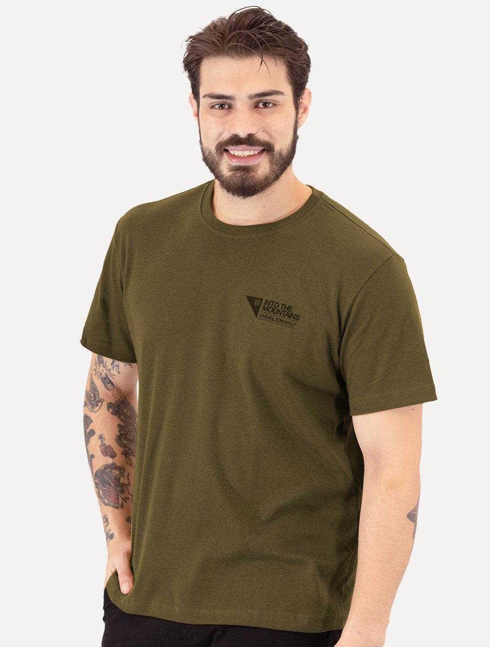 Camiseta Osklen Masculina Regular Big  Shirt Carimbo Marrom
