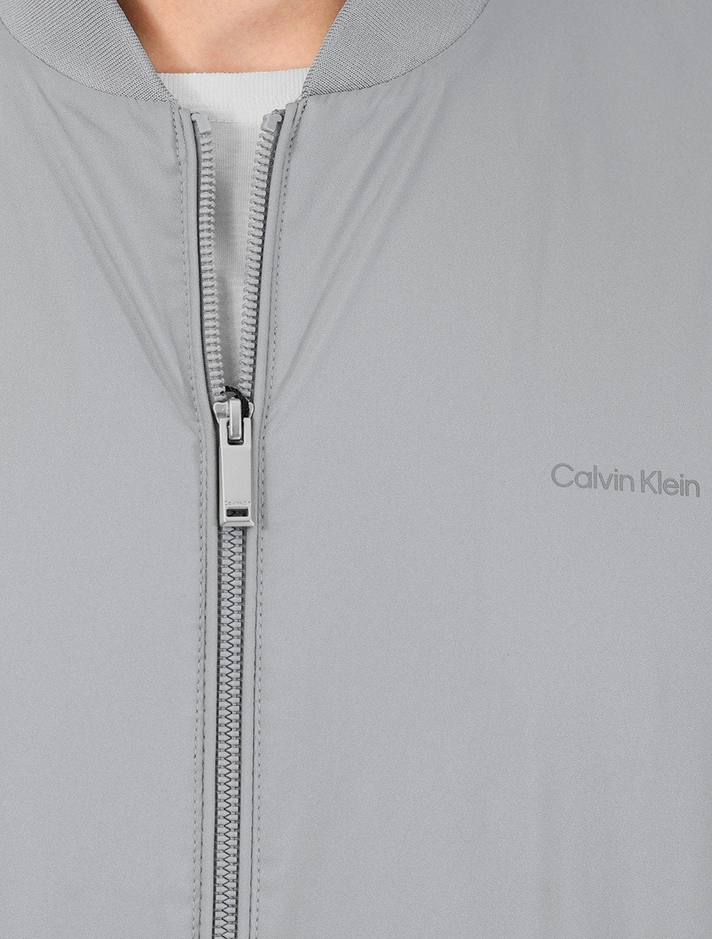 Jaqueta Calvin Klein Masculina Bomber Logo Full Zip Cinza Claro