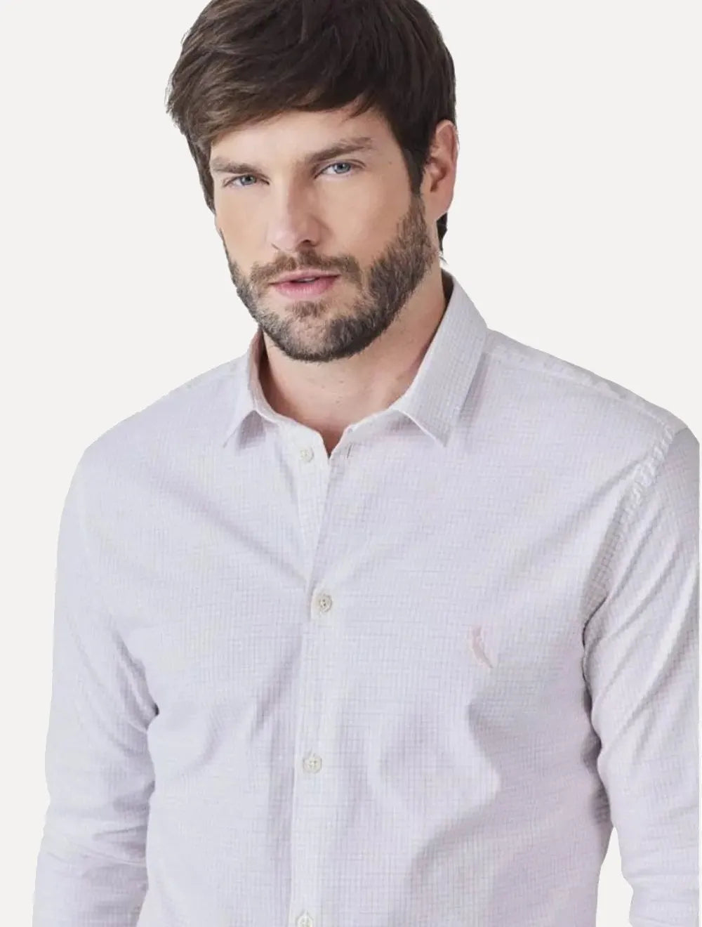 Camisa Reserva Masculina Office Enxuto Grid Duplo Rosa Lotus