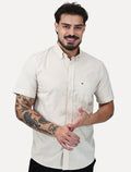 Camisa Tommy Hilfiger Masculina Manga Curta Regular Listrada Oxford Cáqui