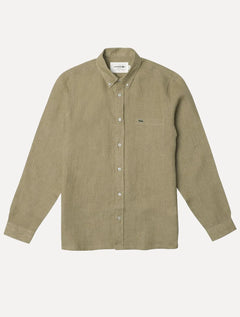 Camisa Lacoste Masculina Regular Classica Pocket Linho Cáqui