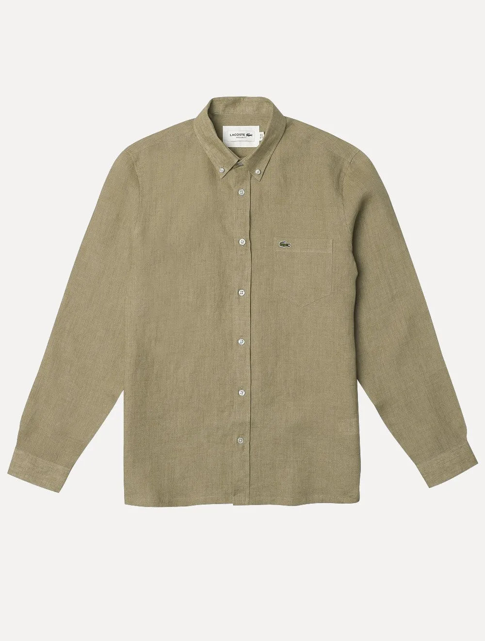Camisa Lacoste Masculina Regular Classica Pocket Linho Cáqui