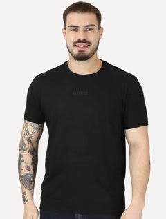 Camiseta Guess Masculina Logo Centro Bordado Preta