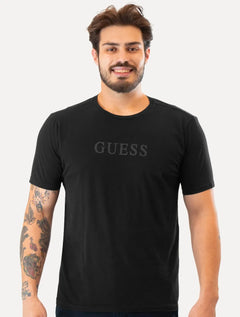 Camiseta Guess Masculina Grey Silk Logo Preta