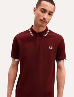 Polo Fred Perry Masculina Piquet Regular White Twin Tipped Bordô