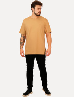 Camiseta Individual Masculina Slim Light Logo Marrom Claro