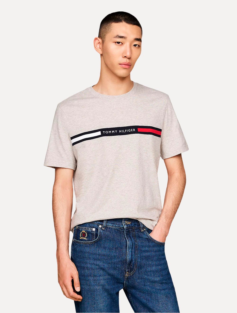 Camiseta Tommy Hilfiger Masculina Chest Insert Logo Areia Mescla