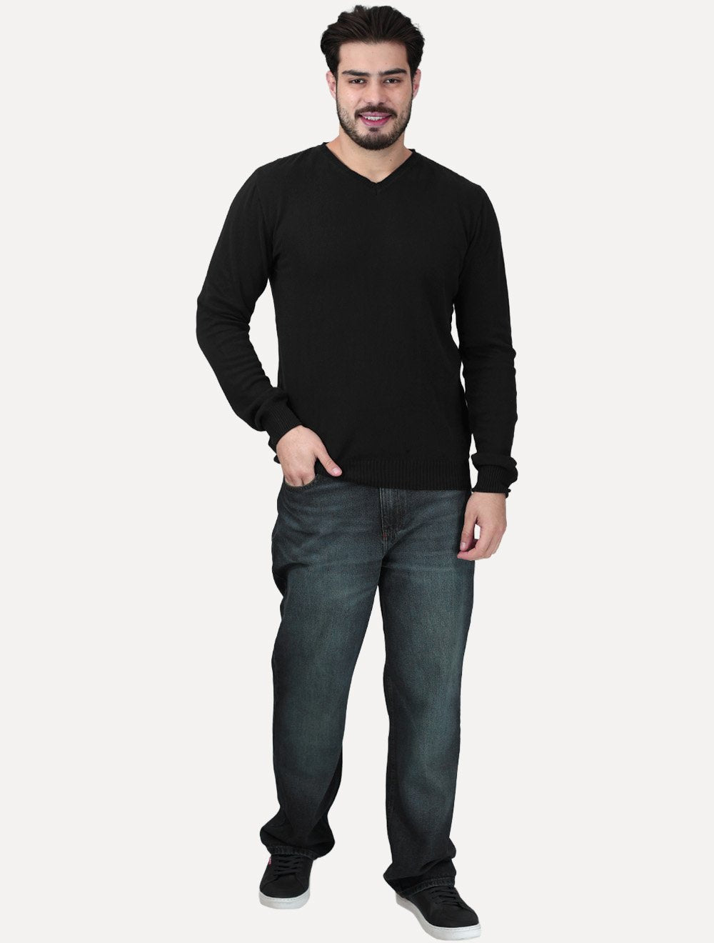 Suéter Dixen Masculino Tricot Tinturado Gola V Preto