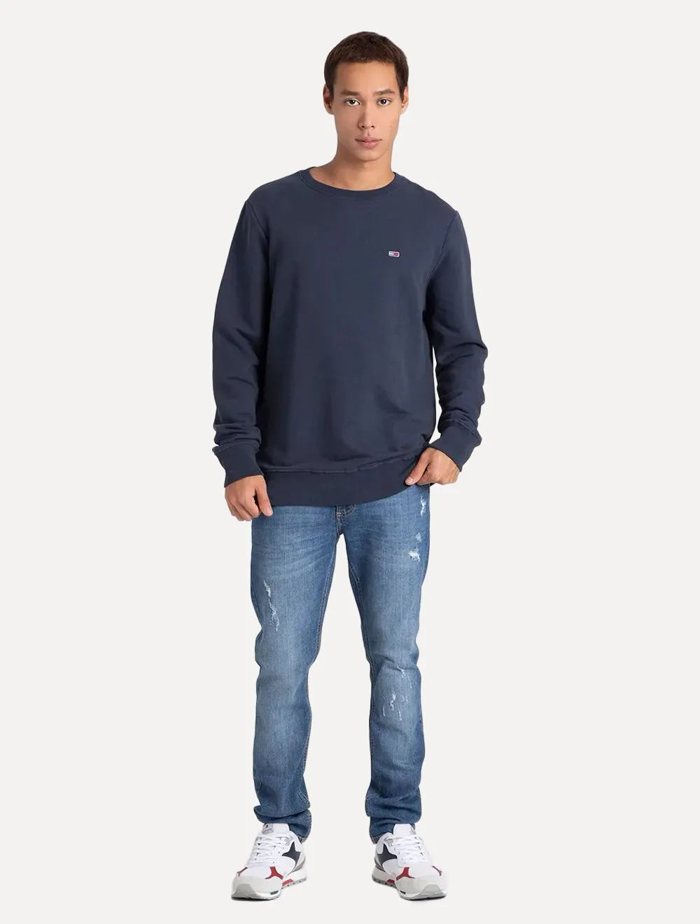 Moletom Tommy Jeans Masculino Regular Crewneck Fleece Azul Marinho