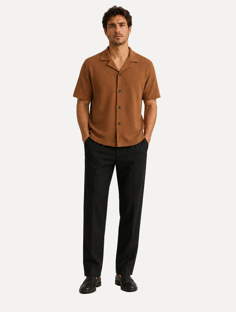 Camisa Aramis Masculina Manga Curta Piquet Bowling Tricot Marrom Terra