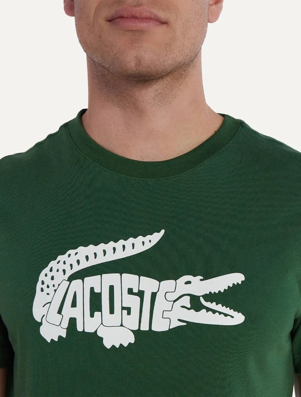 Camiseta Lacoste Masculina Regular Sport Dry Print Logo Verde Escuro