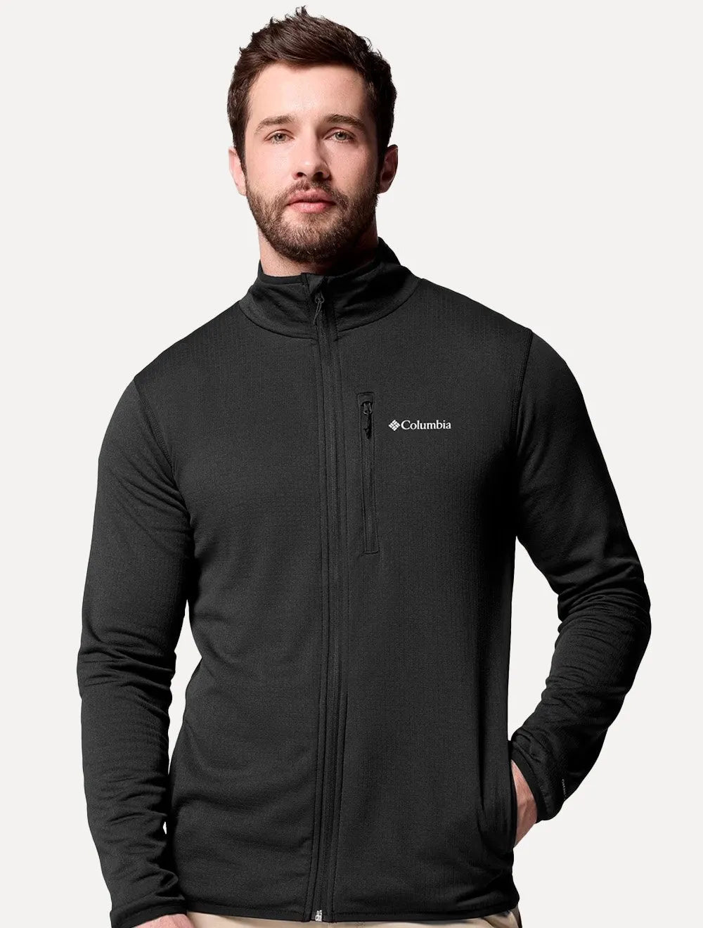 Jaqueta Columbia Masculina Fleece Hike Grid Full Zip Preto 