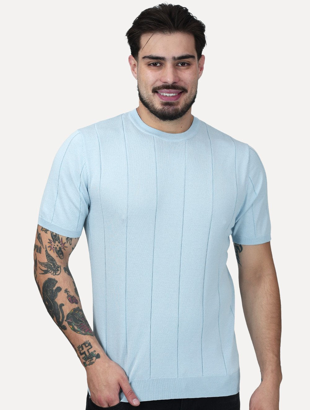 Camiseta Dixen Masculina Tricot Manga Curta Gola Careca Azul