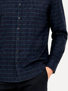 Camisa Dudalina Masculina Comfort Superfine Cotton Xadrez Azul Marinho
