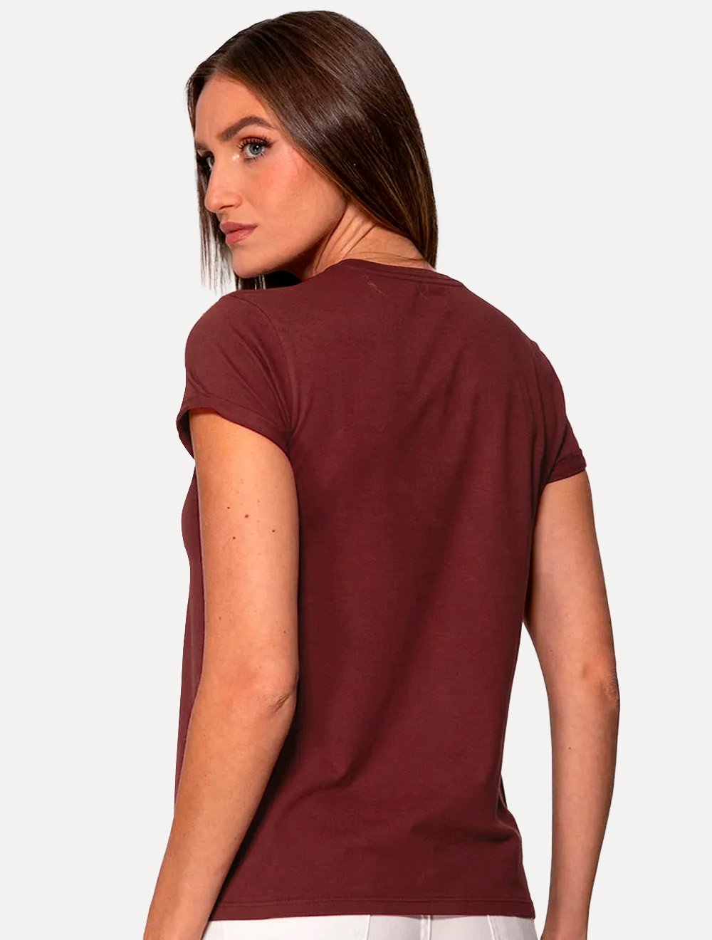 Camiseta Guess Feminina Bold Half Stripes Logo Vermelho Escuro