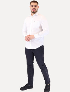 Camisa Tommy Hilfiger Masculina Regular TH Flex Textured Pocket Stretch Branco
