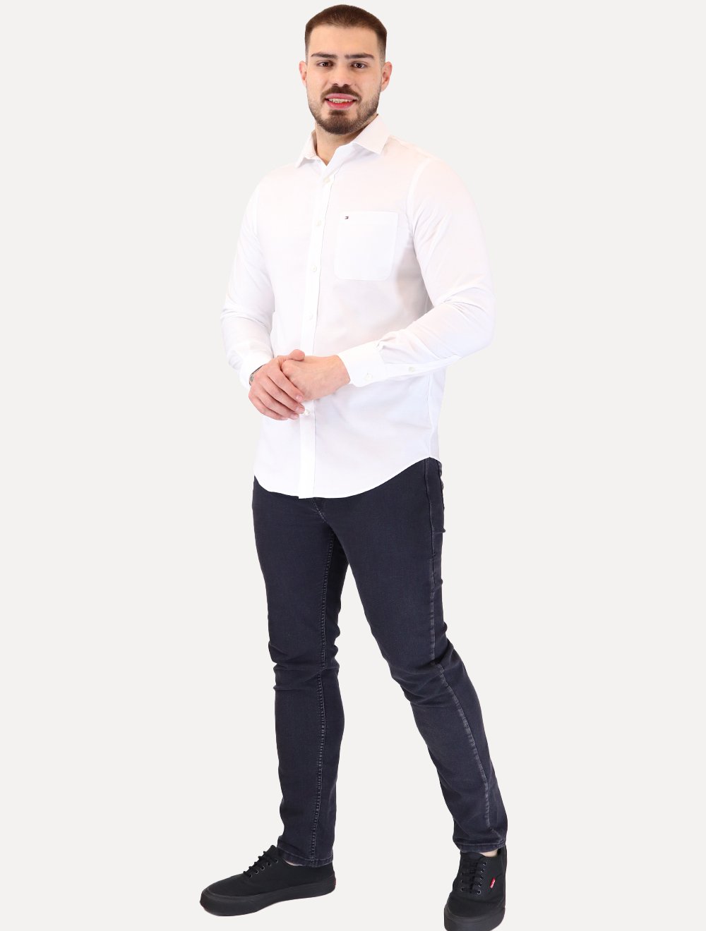 Camisa Tommy Hilfiger Masculina Regular TH Flex Textured Pocket Stretch Branco