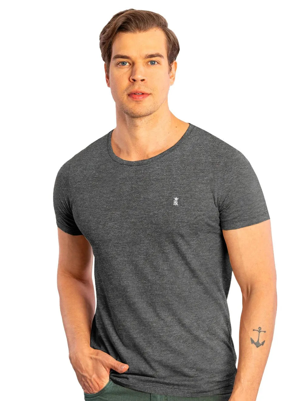 Camiseta Sergio K Masculina Basic Front Light Logo Chumbo Mescla