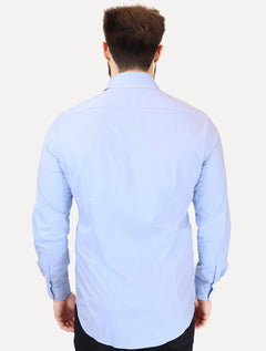 Camisa Tommy Hilfiger Masculina Slim THFlex Poplin Azul Claro